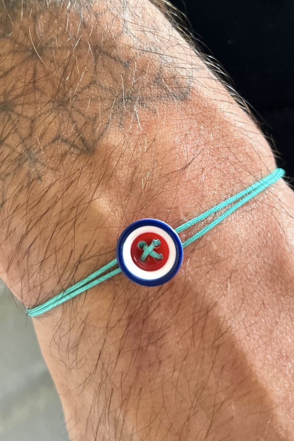 Bracelet button turquoise thread 